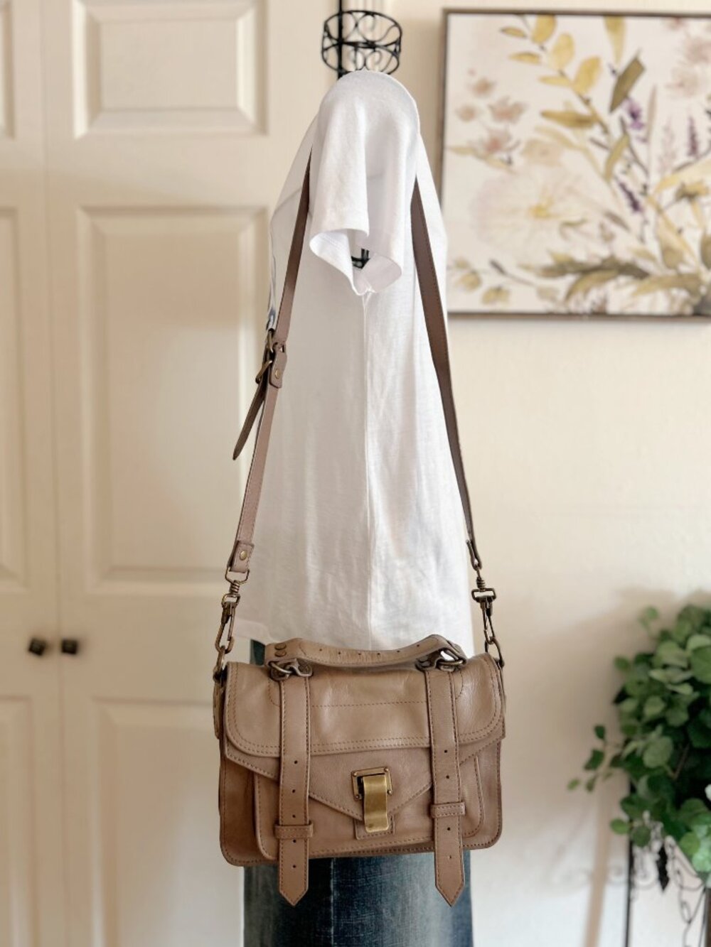 Proenza Schouler Taupe Leather Satchel with Gold Hardware